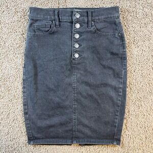 GUESS Womens black denim Button Fly Pencil Skirt Size 28 (6) jean retro preppy‎